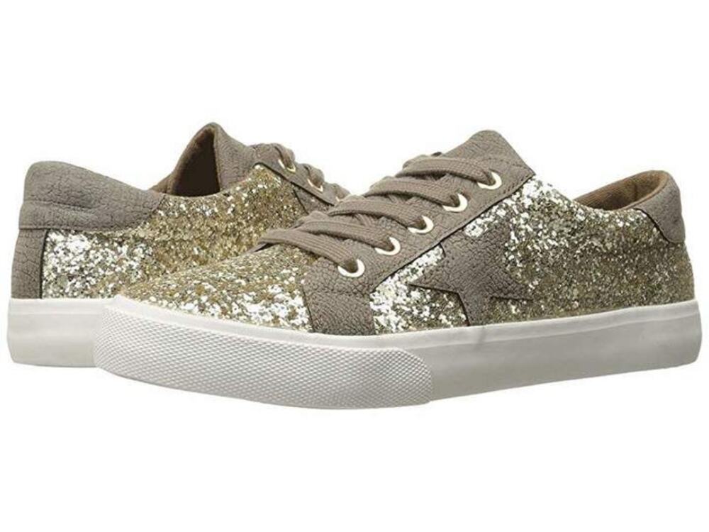 NEW Not Rated Illana Gold Glitter Taupe Star Platform Sneaker Size 9.5